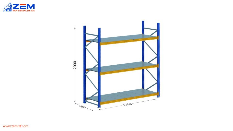 Hafif Depolama Ünitesi 3 Katlı H:2000 mm Derinlik 600 mm - 1750 mm