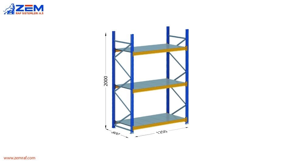 Hafif Depolama Ünitesi 3 Katlı H:2000 mm Derinlik 800 mm - 1250 mm