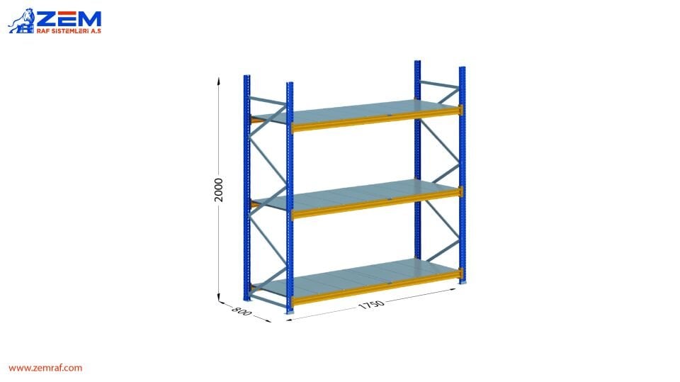 Hafif Depolama Ünitesi 3 Katlı H:2000 mm Derinlik 800 mm - 1750 mm