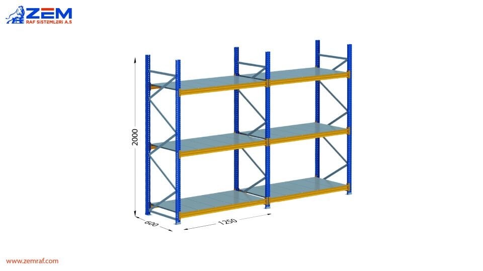 Hafif Depolama Ünitesi 3 Katlı H:2000 mm 2'li Set Derinlik 600 mm - 1250 mm
