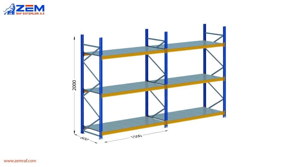 Hafif Depolama Ünitesi 3 Katlı H:2000 mm 2'li Set Derinlik 600 mm - 1500 mm