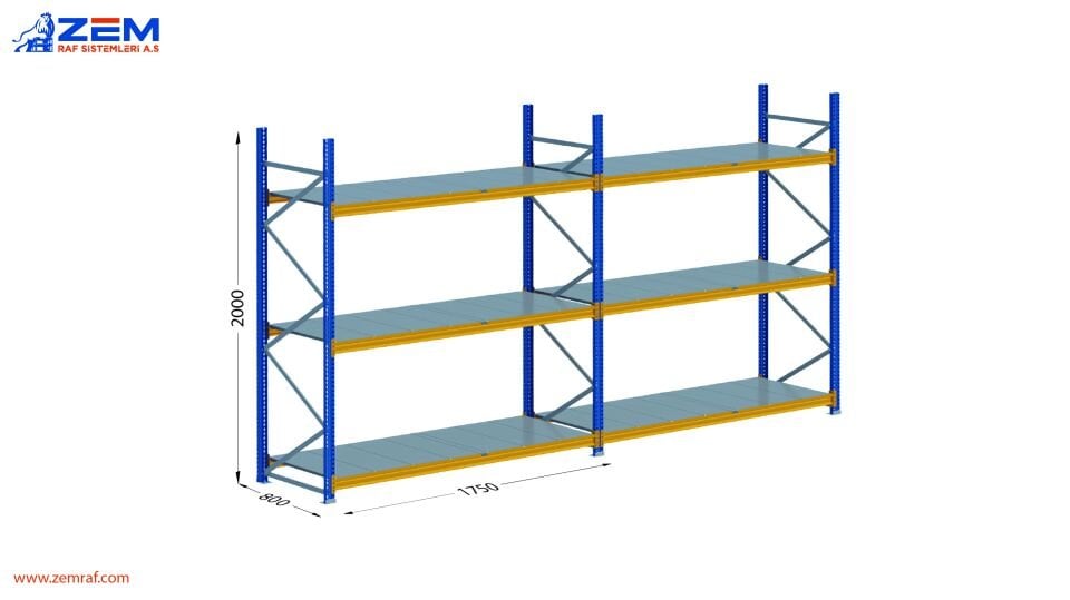 Hafif Depolama Ünitesi 3 Katlı H:2000 mm 2'li Set Derinlik 800 mm - 1750 mm