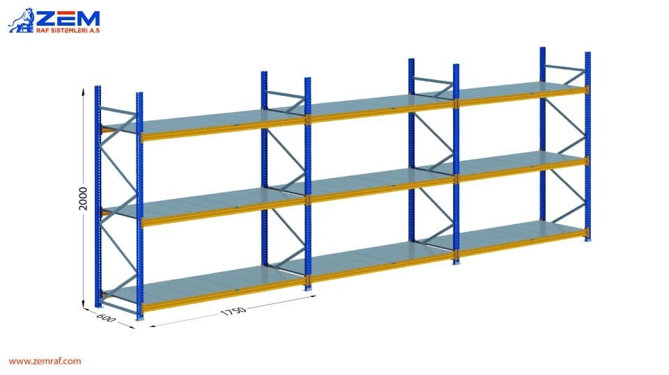 Hafif Depolama Ünitesi 3 Katlı H:2000 mm 3'lü Set Derinlik 600 mm - 1750 mm