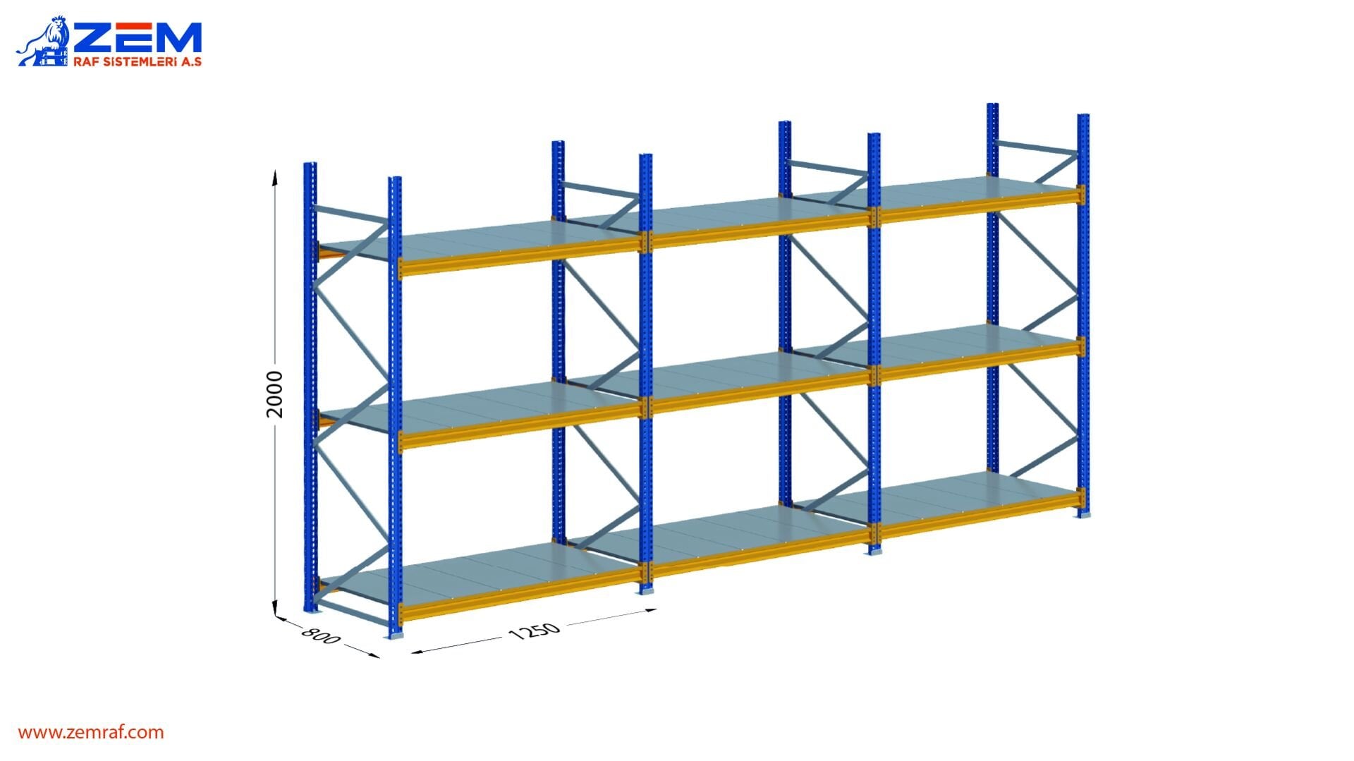 Hafif Depolama Ünitesi 3 Katlı H:2000 mm 3'lü Set Derinlik 800 mm - 1250 mm