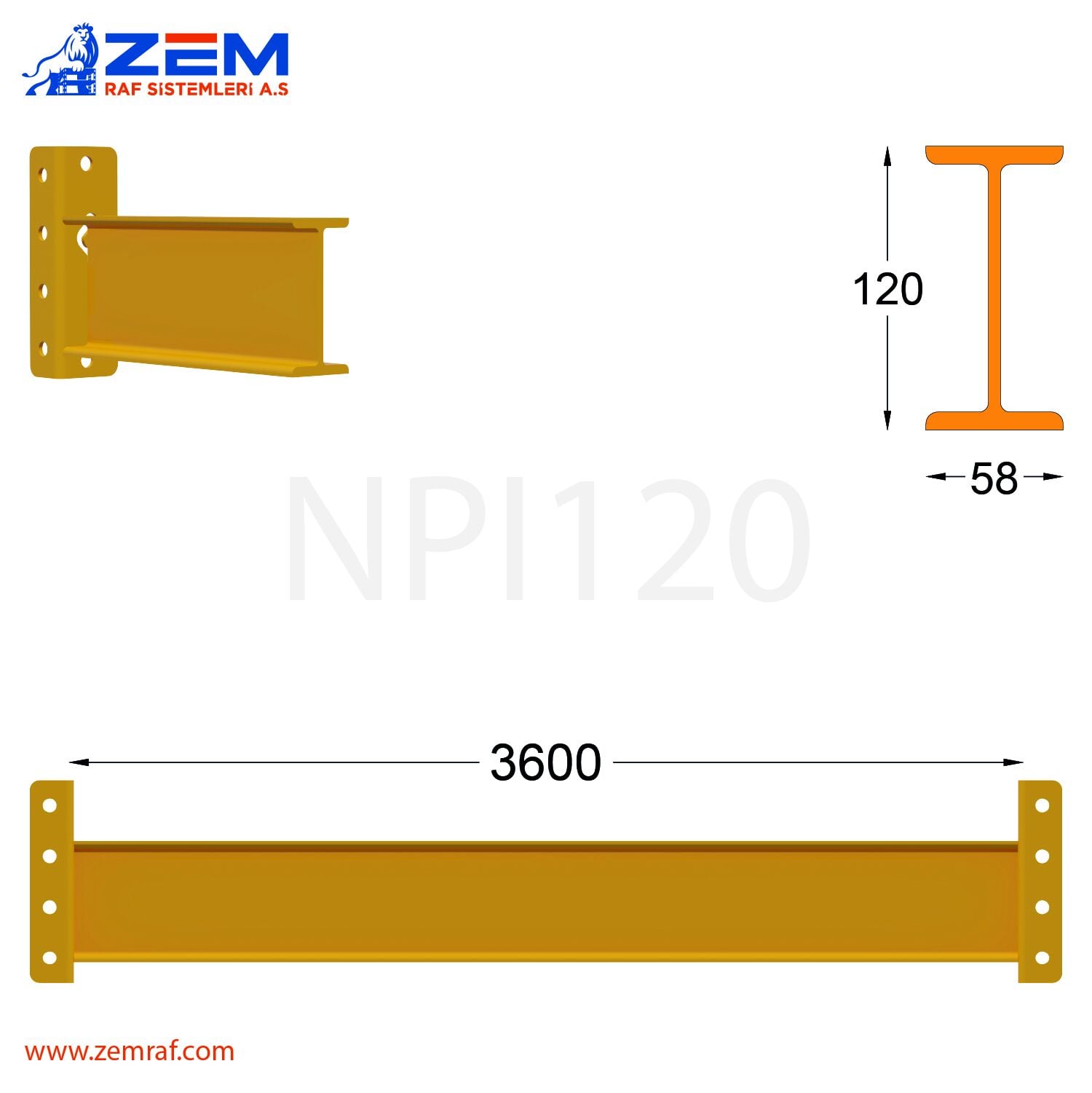 NPI 120 Travers Hubertus Konnektör 3600 mm