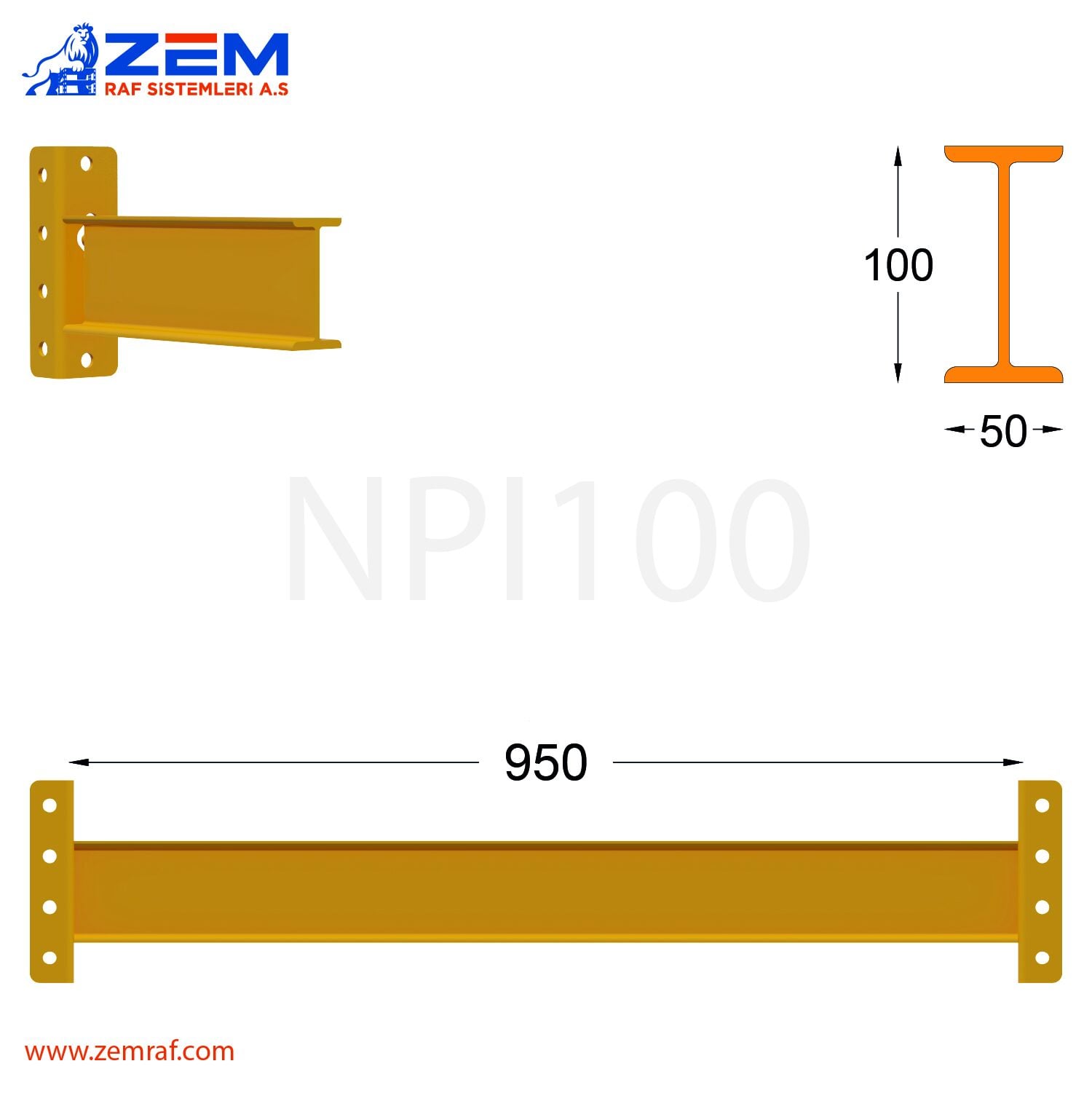 NPI 100 Travers Hubertus Konnektör 950 mm