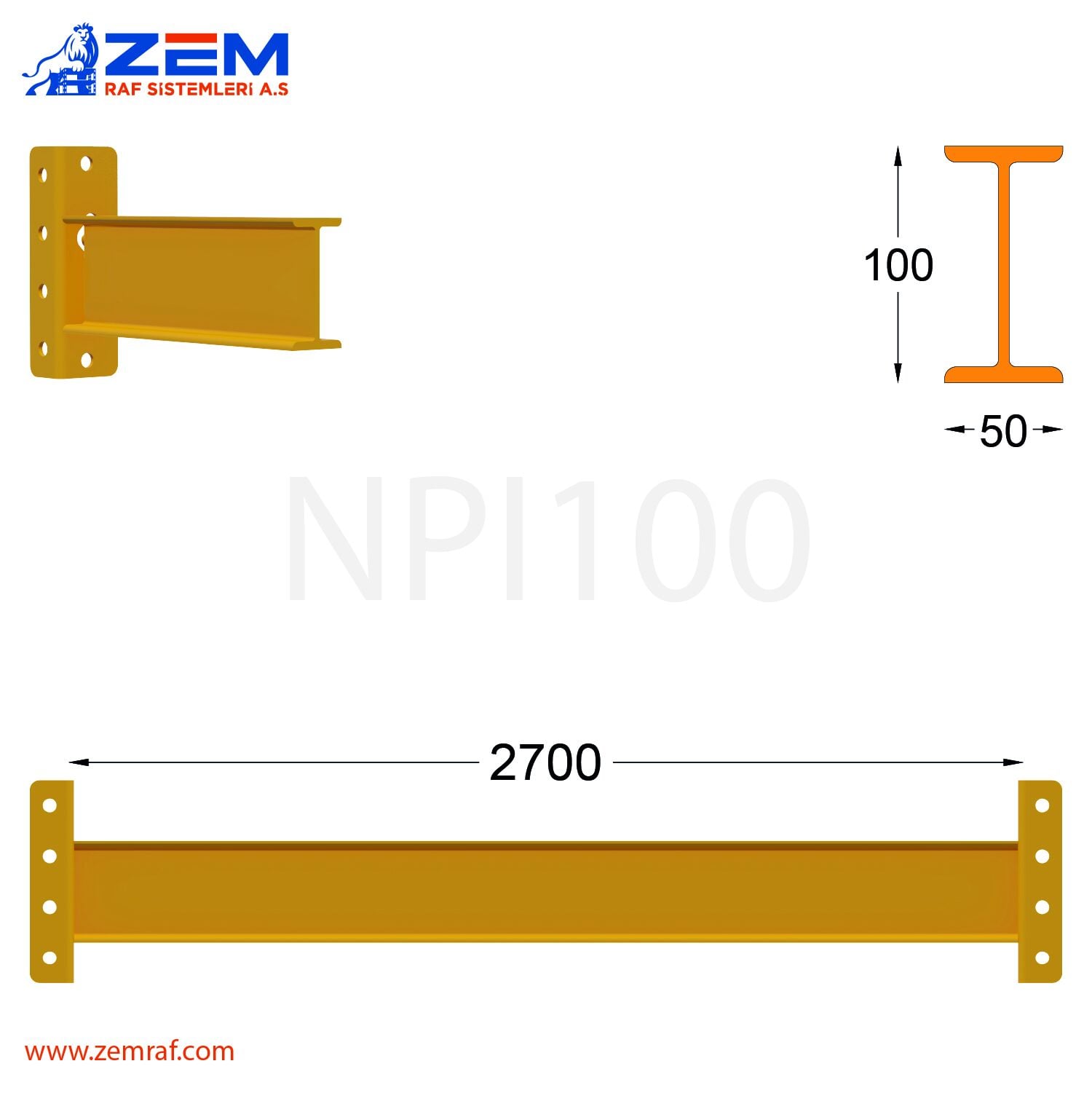 NPI 100 Travers Hubertus Konnektör 2700 mm